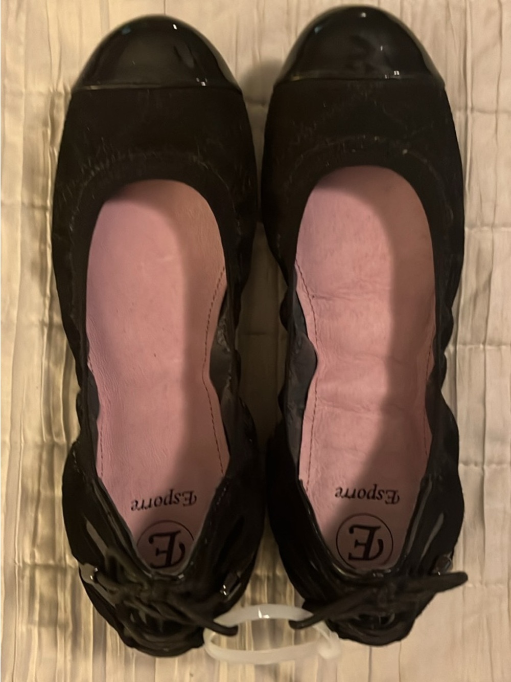 Black Ballet Flats with Patent Cap Toe